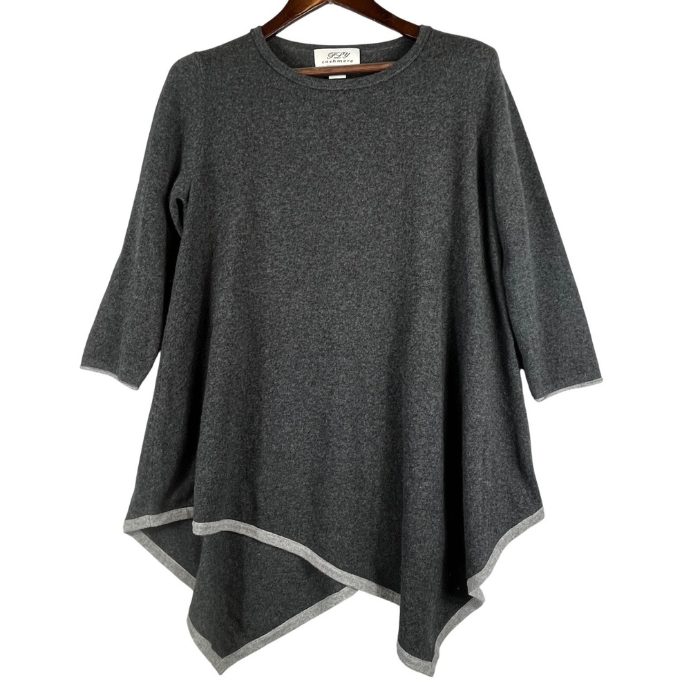 PLY Cashmere Womens M 100% Cashmere Sweater Gray Handkerchief Hem Tunic Top
